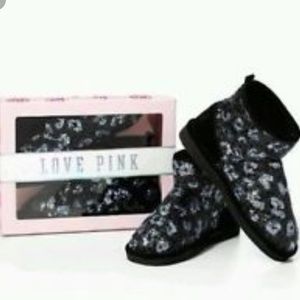 VS Pink RARE Black & Silver Leopard Sequin Mukluks